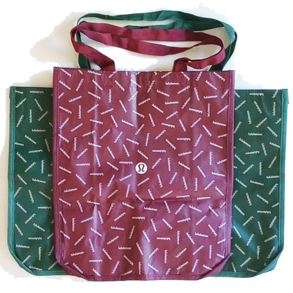*50off3* NWOT 2 Lululemon Logo Shopping Tote Bags M/L Burgundy Green